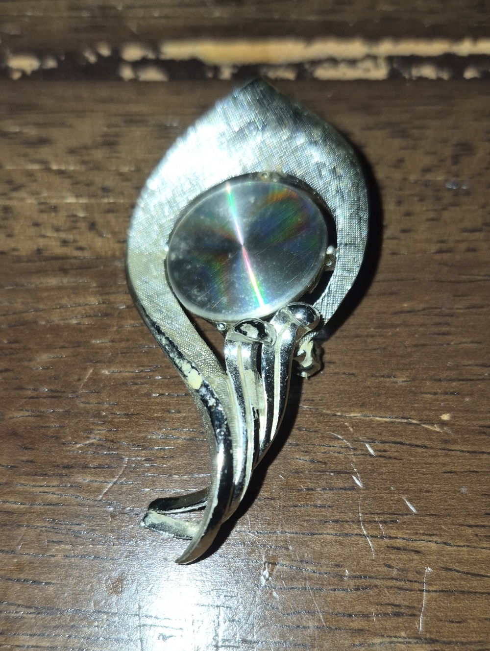 Vintage Iridescent Disc Brooch Pin Signed RAINBOW JEWELS CORP